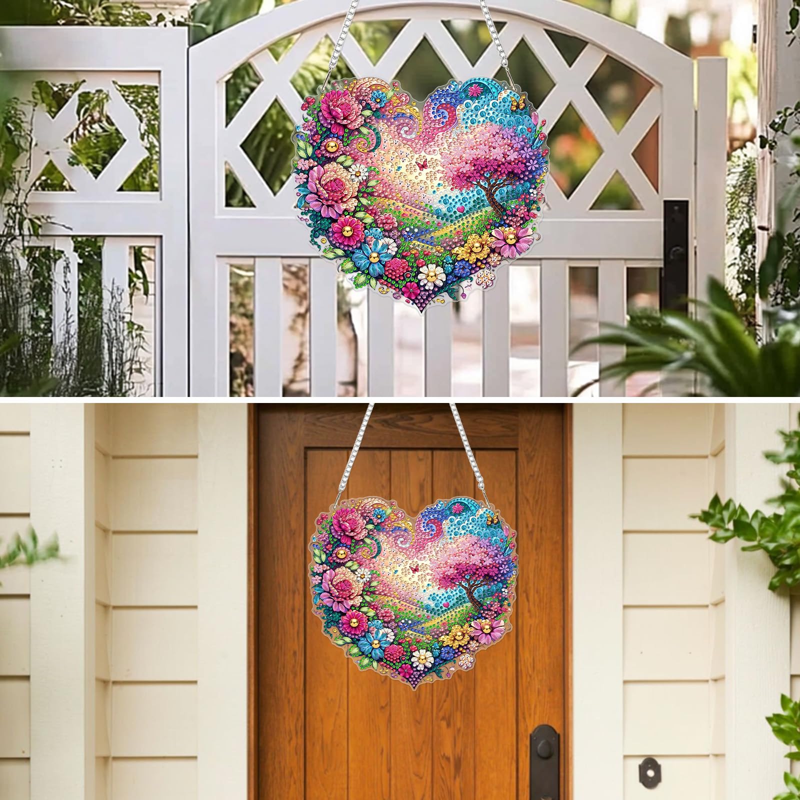 MXJSUA Flowers Landscape Window Diamond Art Hanging Kits for Adults Beginners, DIY Acrylic Special Shaped Crystal Diamond Gem Drill Pendant Art Painting Ornament for Home Wall Decor Gift 20x20cm - 4