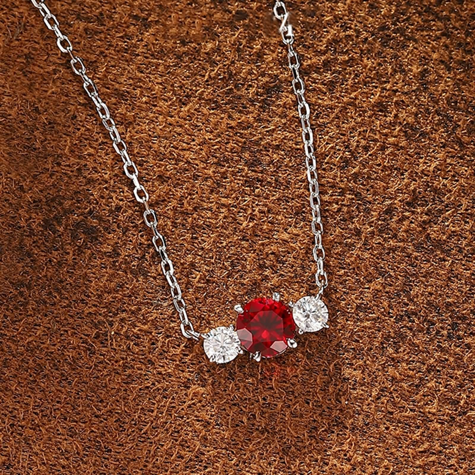 Naszyjnik damski, minimalistyczny, białe złoto, łańcuszek damski, 14 K, 3 kamienie, 0,7 ct, wykonany w laboratorium, rubin i moissanit 45 cm
