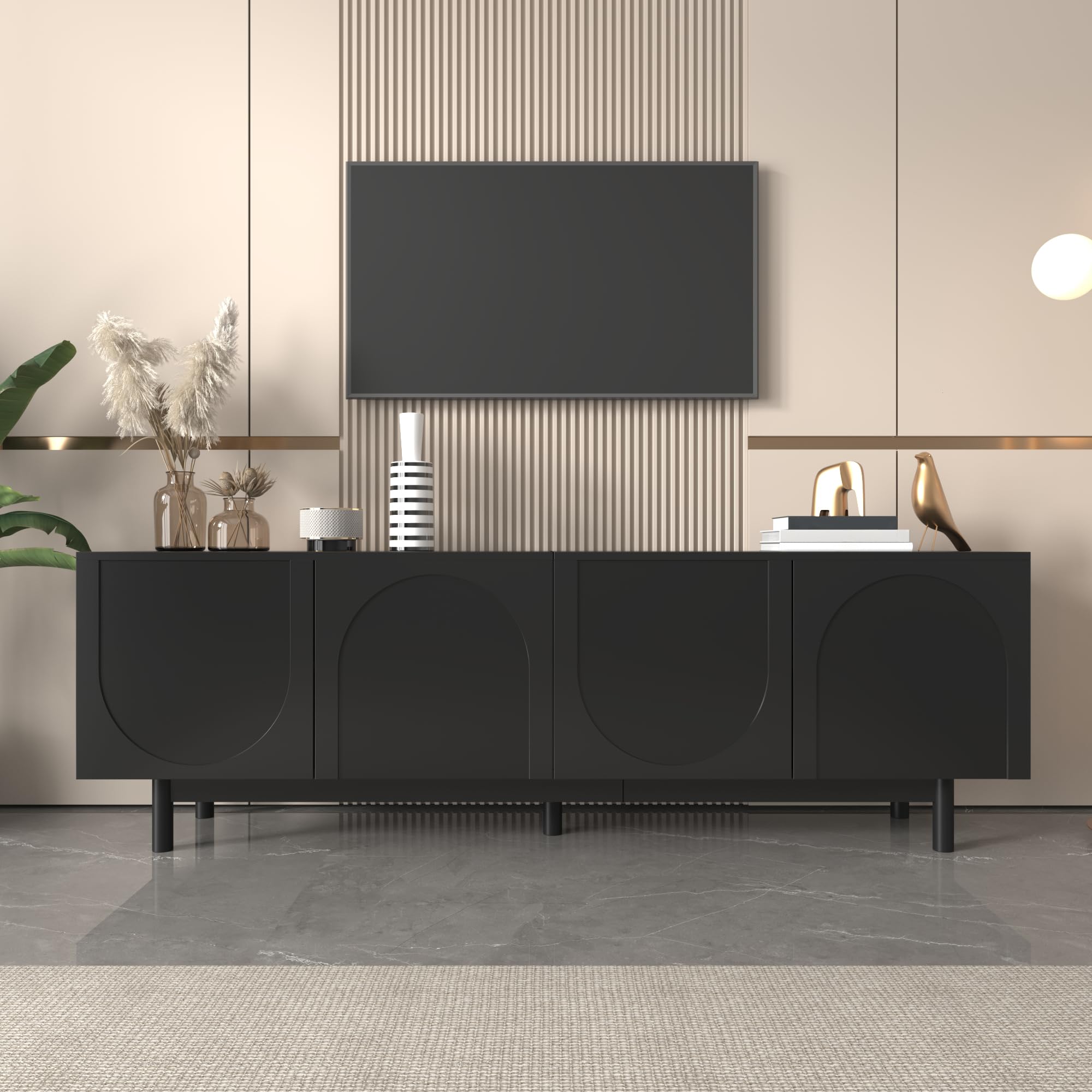Merax Black TV cabinet 175 x 38 x 56 cm, TV Stand Storage Sideboard with 4 Door, Adjustable Shelves, MDF + PB — image 1