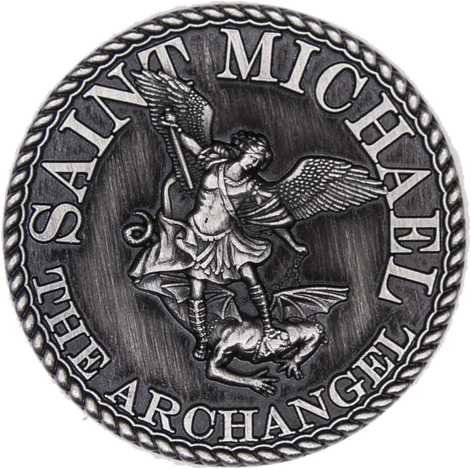 38mm Dia St Michael Prayer Coin - Silver Antique