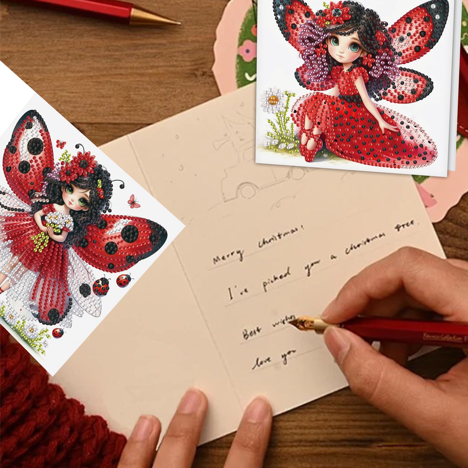 6 Biglietti Di Auguri Fai Da Te Con Pittura A Diamante 5D, Kit Completo Con Strass, Per Adulti, Compleanno, Natale - 3