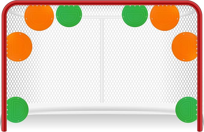 Deluxe Combo Pack: 8 Magnetic Shooting Targets (Four 8" Orange & Four 6" Green) For Hockey & Lacrosse Practice