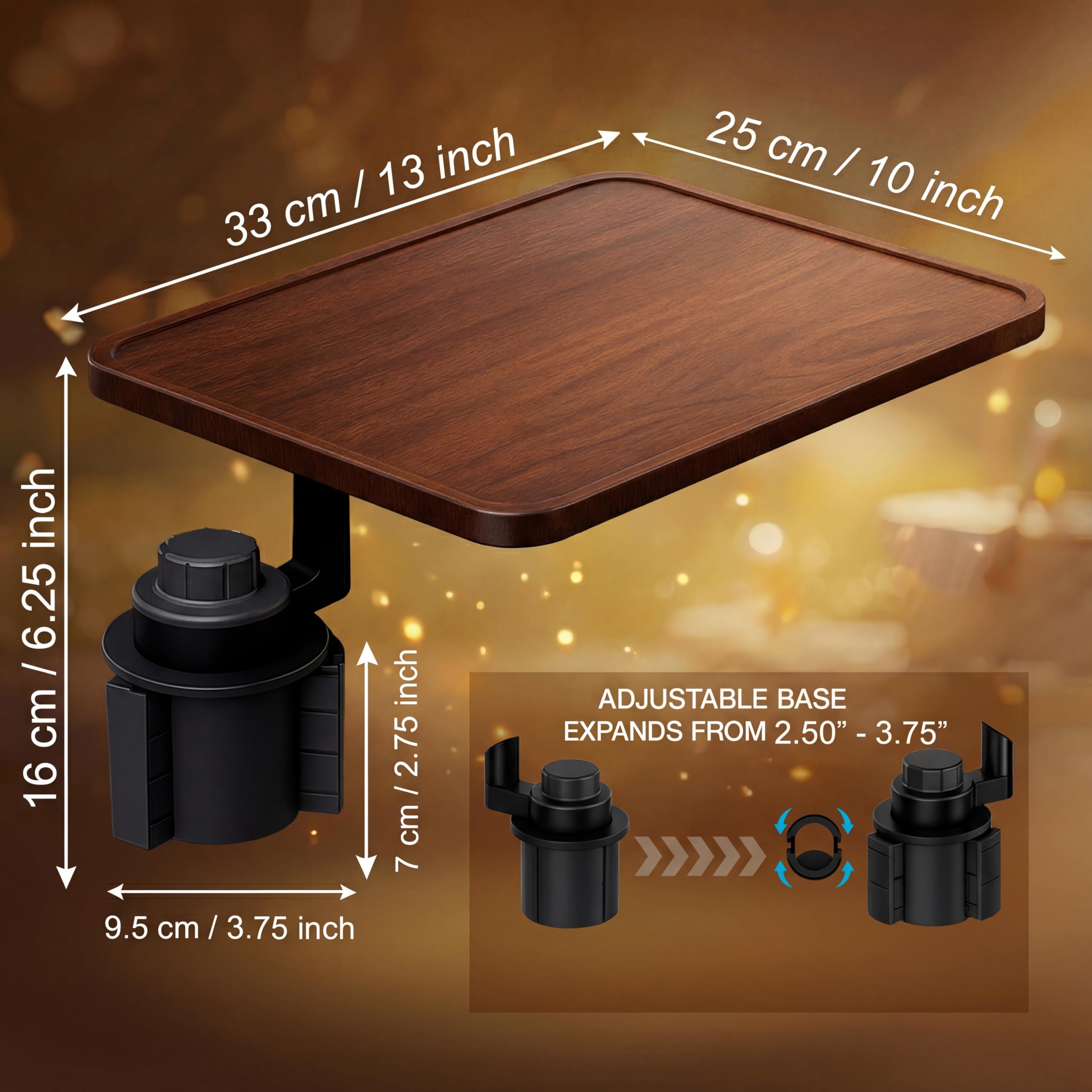 360 Rotating Wood Car Tray Adjustable Car Desk Car Table Tray Cup Holder Table Fits Any Vehicle Portable — view 2