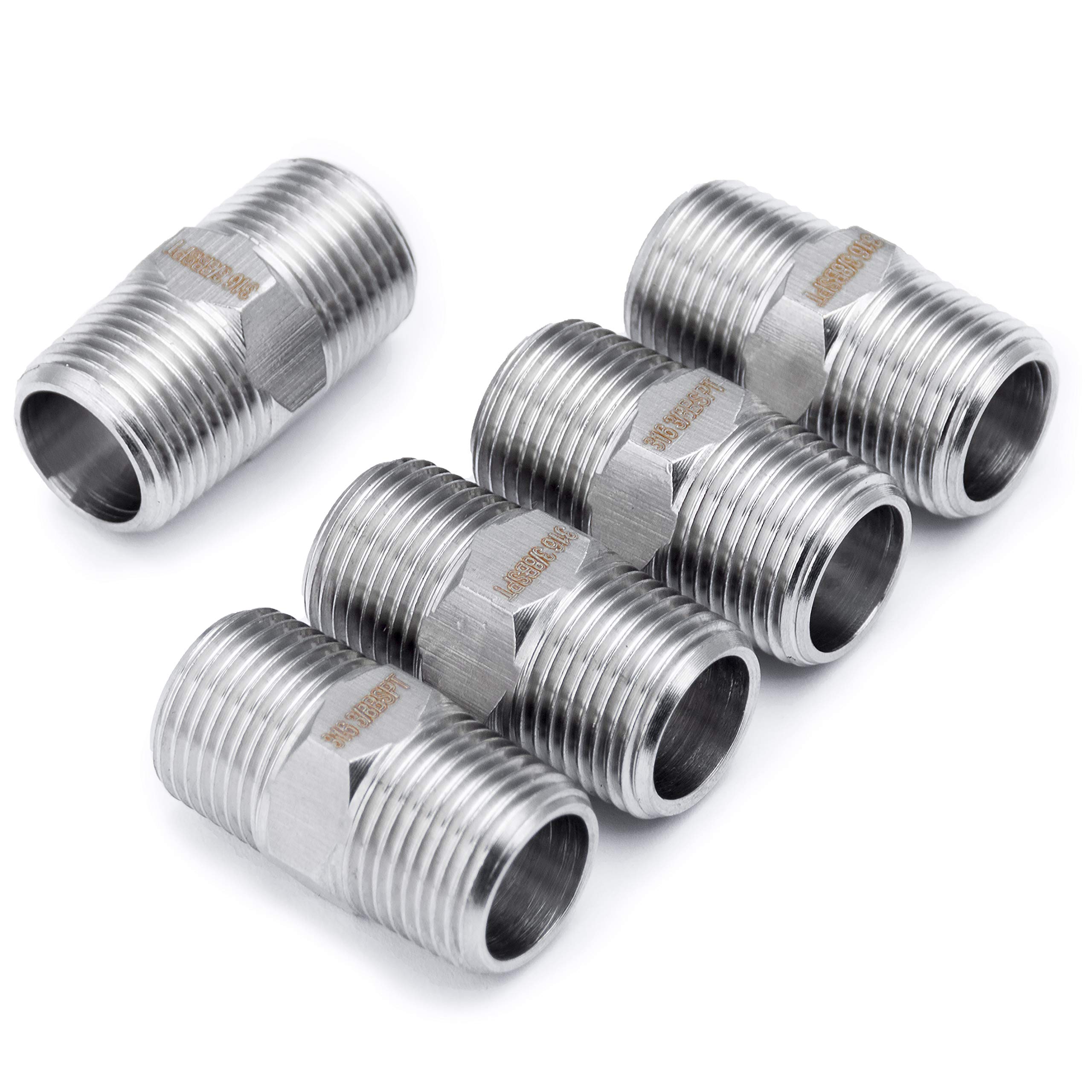 Ltwfitting Men's Pack Of 5 Stainless Steel 316 Pipe Hex Nipple Fitting 3/8-Inch Bspt Air Fuel (Pack Of 5)