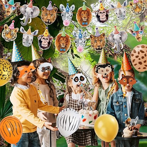 Miniatura 6 de Animales de safari, decoraciones de fiesta, animales, pancarta de cumpleaños, decoración de cupcakes y globos para niños y niñas, animales salvajes
