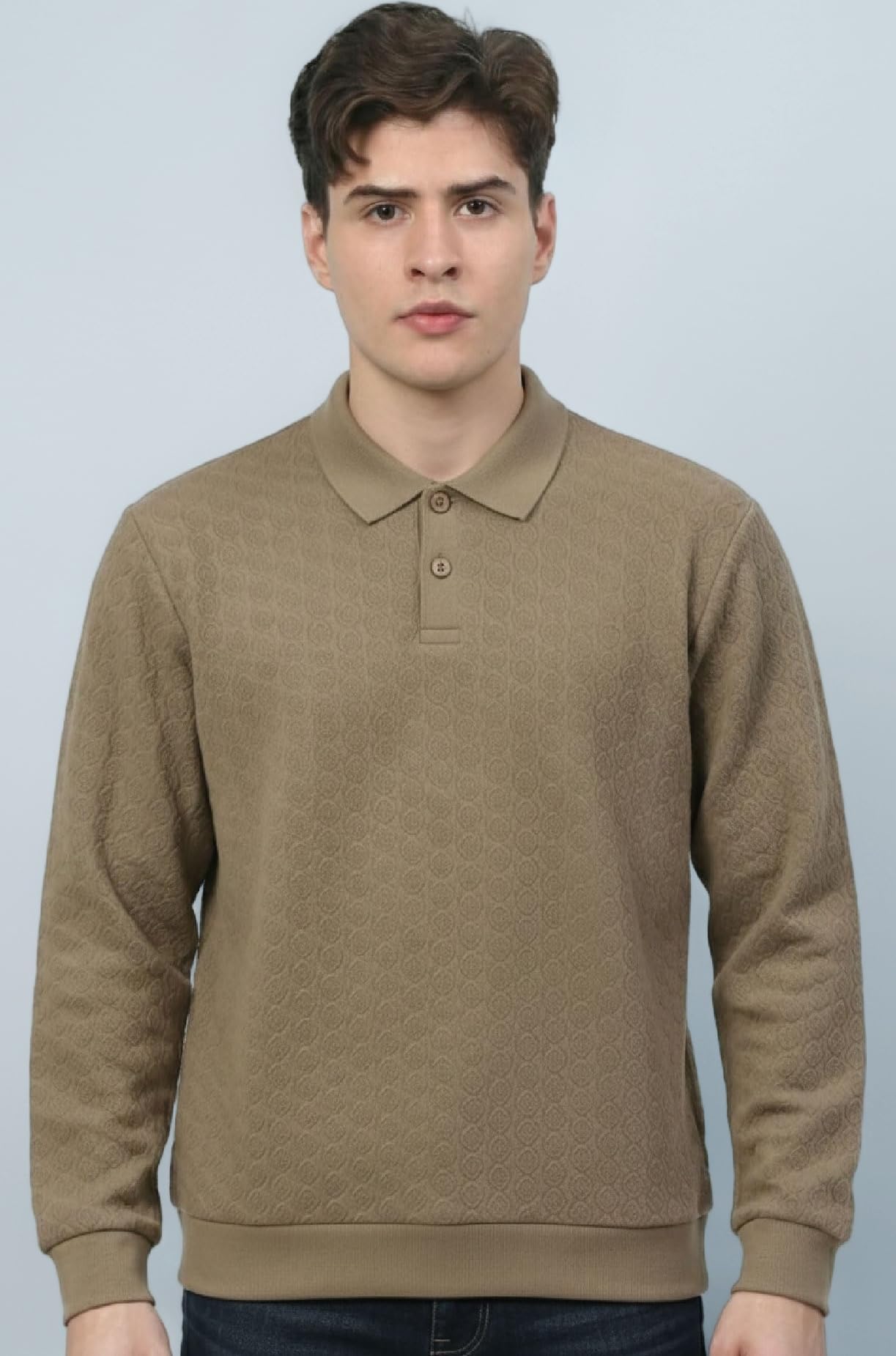 Men's Sweatshirt Texture Pullover Half Button Full Sleeve Casual Winterwear for Boy and Gen z, Casual and Formal Wear