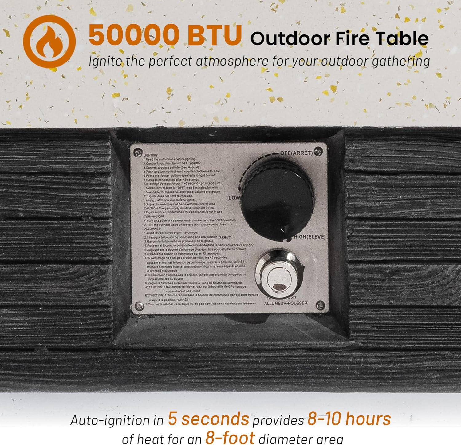 56inch Rectangle Propane Fire Pit Table 50000 BTU-Black & White Concrete Finish,Auto-Ignition,CSA Certified,Includes Lava Rocks,Waterproof Cover for Patio & Backyard