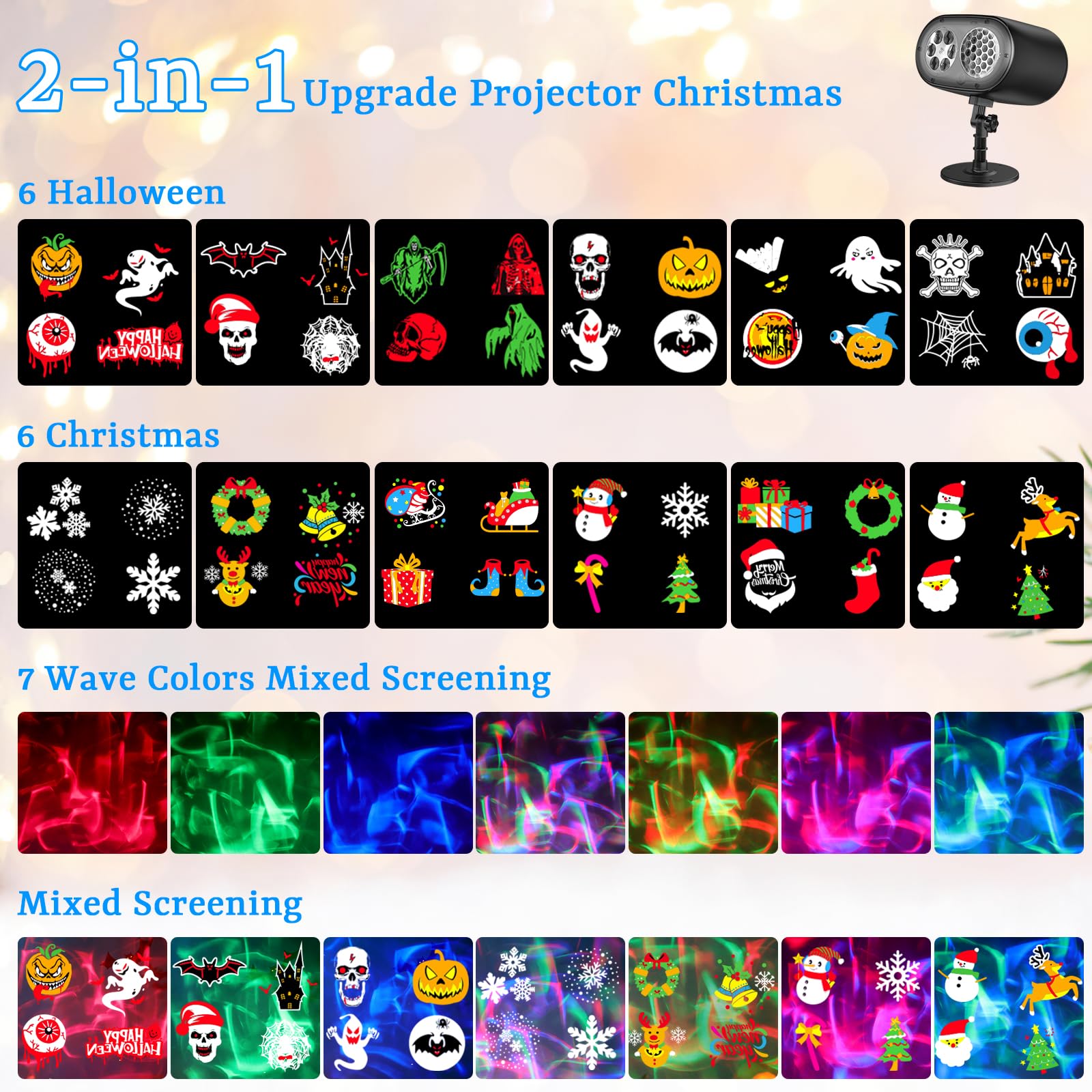 CAVWVTYU Projektor Verbesserte hellere HD-Halloween-Weihnachtsprojektorlichter, IP67 wasserdichtes Außenprojektorlicht mit Aurora, festliche Atmosphärenprojektionslichter für Haushof-Partydekorationen