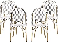 Christopher Knight Home Philomena 4-Pc Outdoor French Bistro Chairs Set, Gray White Faux Rattan Aluminum Frame, Bamboo Print