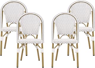 Christopher Knight Home Philomena 4-Pc Outdoor French Bistro Chairs Set, Gray White Faux Rattan Aluminum Frame, Bamboo Print