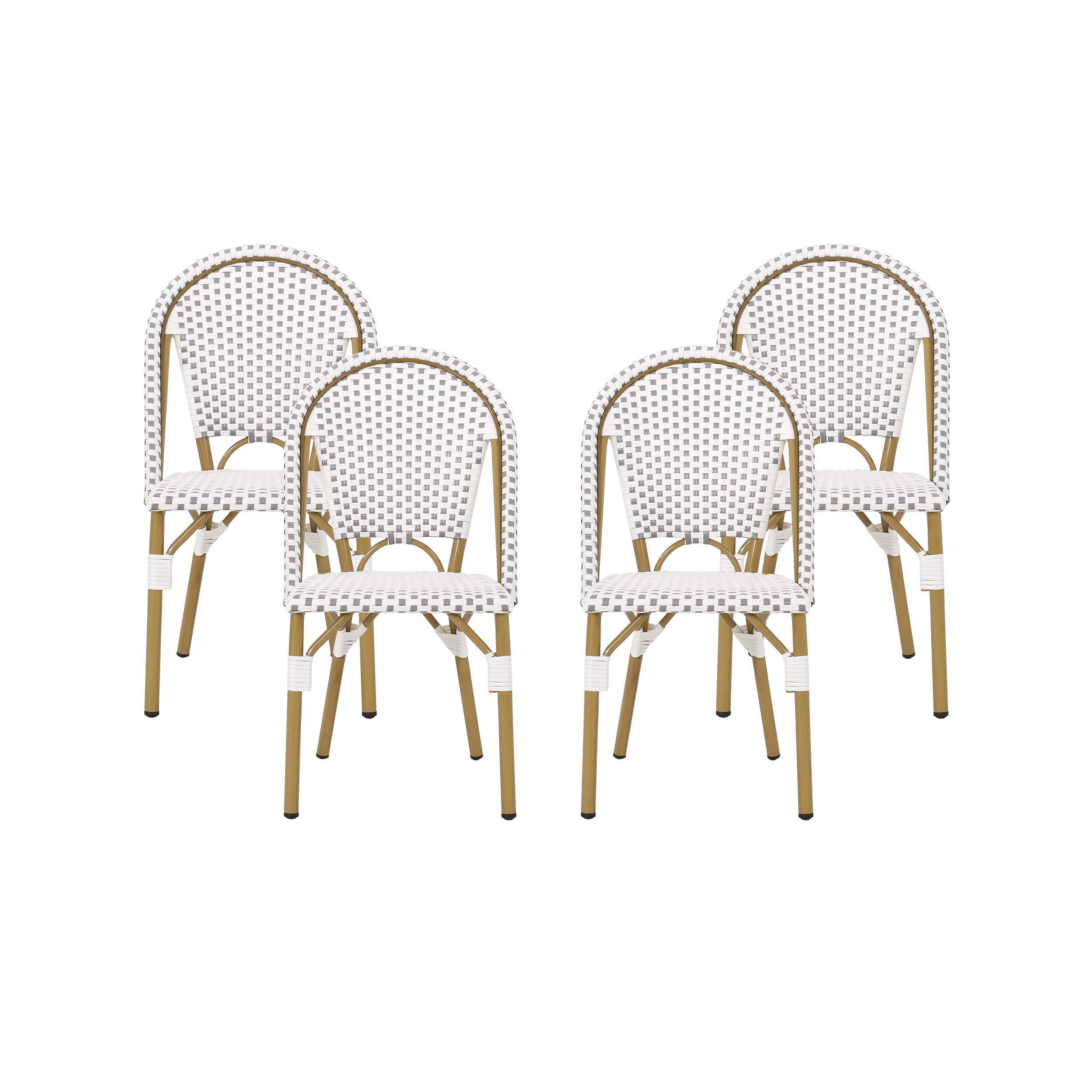 Philomena - Silla francesa para exteriores (juego de 4), gris + blanco + acabado de bambú
