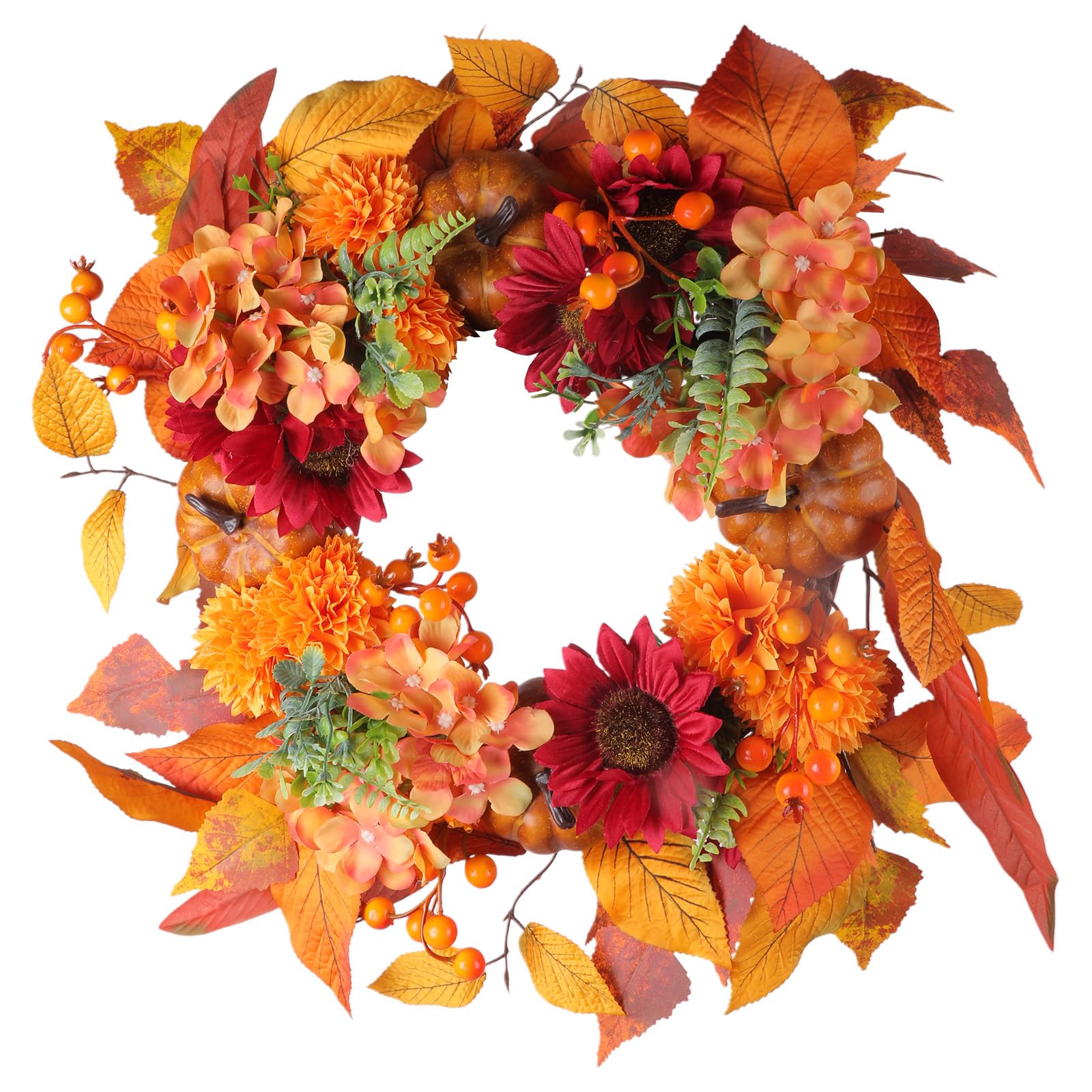 Couronne de fête de récolte avec feuille d'érable en plastique et citrouilles décoratives