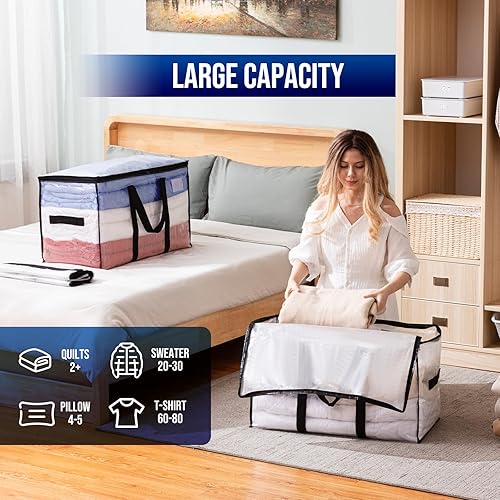 Miniatura 4 de TAILI Bolsas de mudanza extra grandes, paquete de 8 bolsas transparentes resistentes para almacenamiento, asas envolventes, bolsas de almacenamiento