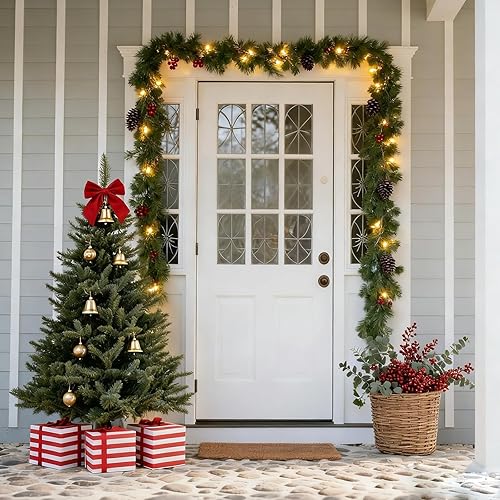 Miniatura 6 de Guirnalda de Navidad preiluminada de 6 pies con luces  Guirnalda de pino Norfolk artificial  Decoración del hogar para chimenea, escaleras,