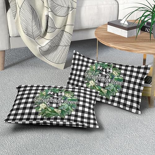 Miniatura 8 de Juego de 2 fundas de almohada lumbar de 12 x 20 pulgadas con diseño de flores de primavera y diseño de corona de búfalo blanco y negro, fundas