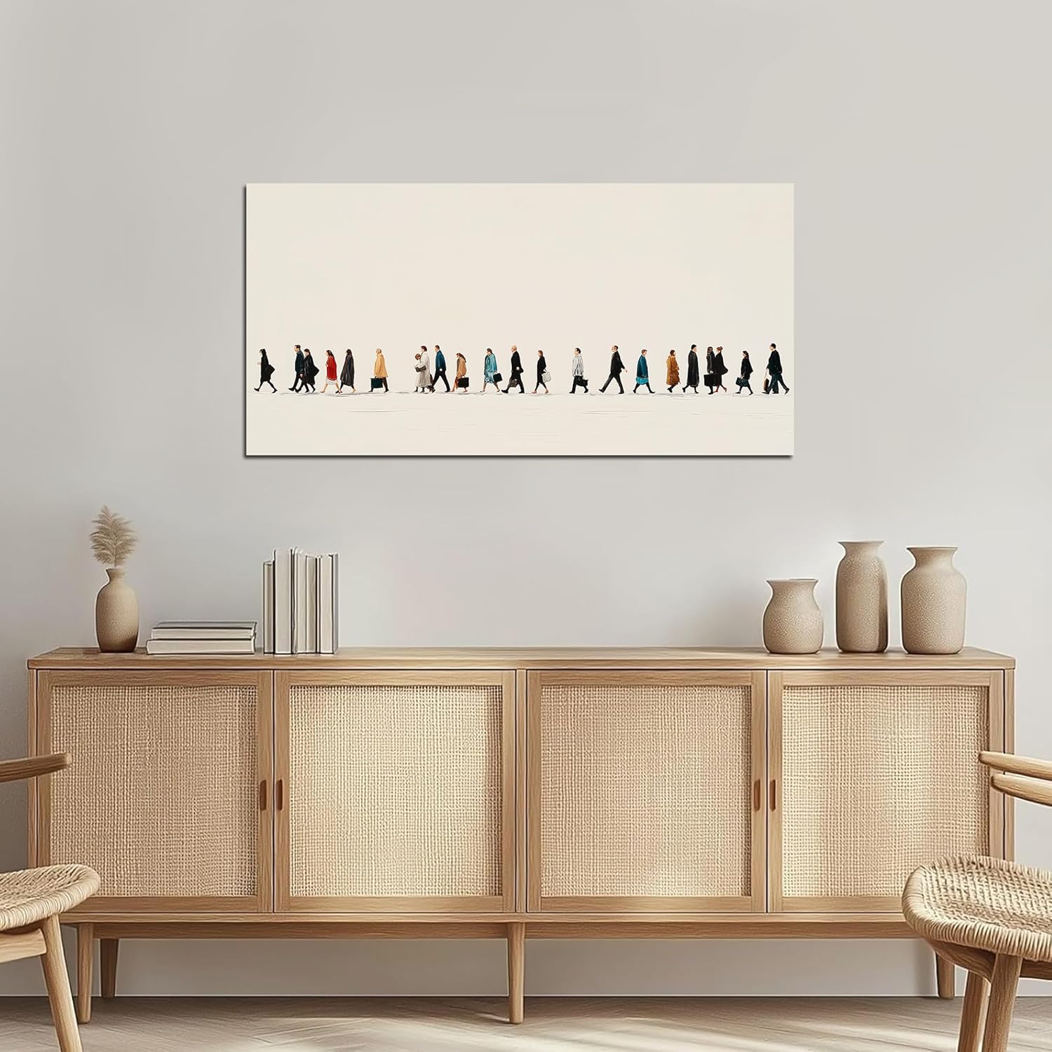 Trogonup Large Neutral Canvas Wall Art for Living Room Modern Minimalist Art People Walking Wall Art Canvas Print Line Artwork for Bedroom Home Office Decor Canvas Prints 20x40 Inch Ready to Hang