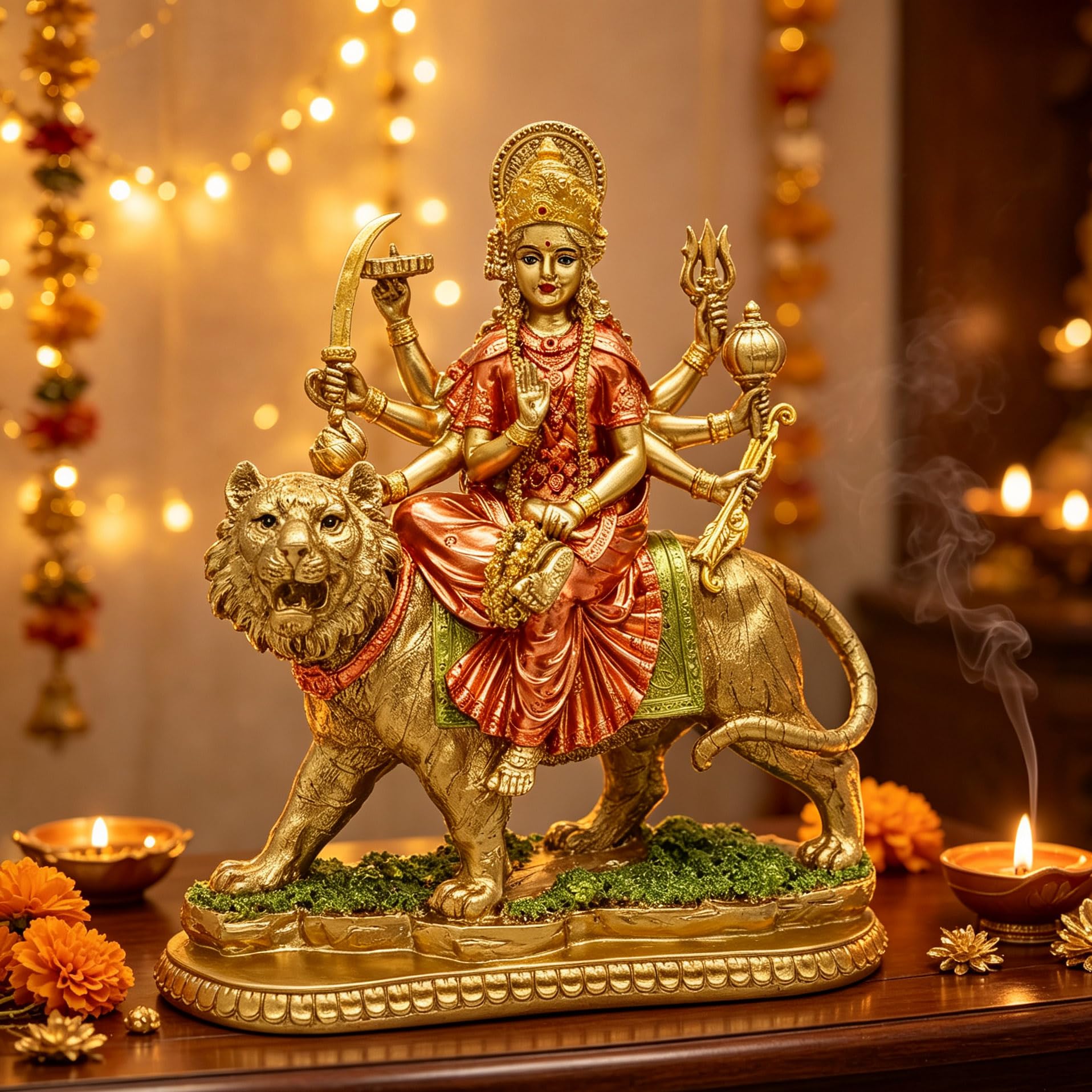 BangBangDa Estatua de la Diosa hindú Durga – Dios Indio Durga en Figuras de Tigre decoración – India Dios Murti Ídolo Home Mandir Templo Puja Escultura Pooja Regalos Artículo Altar Yoga Meditación