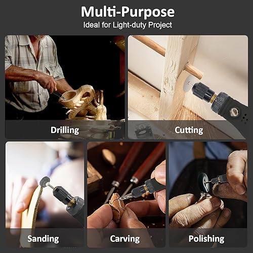 Vista 17 de Kit de herramientas rotativas inalámbricas, mini amoladora de 3.7 V con 5 velocidades variables, luz de trabajo LED delantera, 42 accesorios Azul