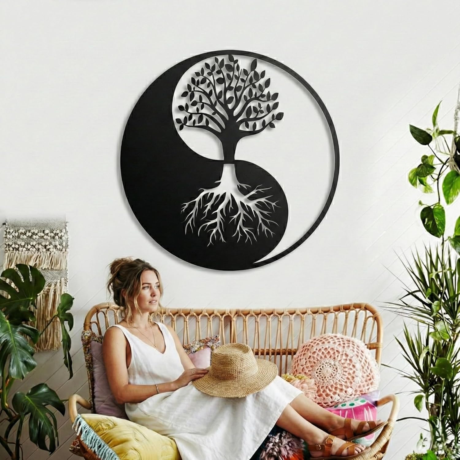DEKADRON Metal Wall Art, Tree of Life Art, Yin Yang Decor, Wall Decor, Interior Decoration, Wall Hangings (35" W x 35" H / 90x90 cm)
