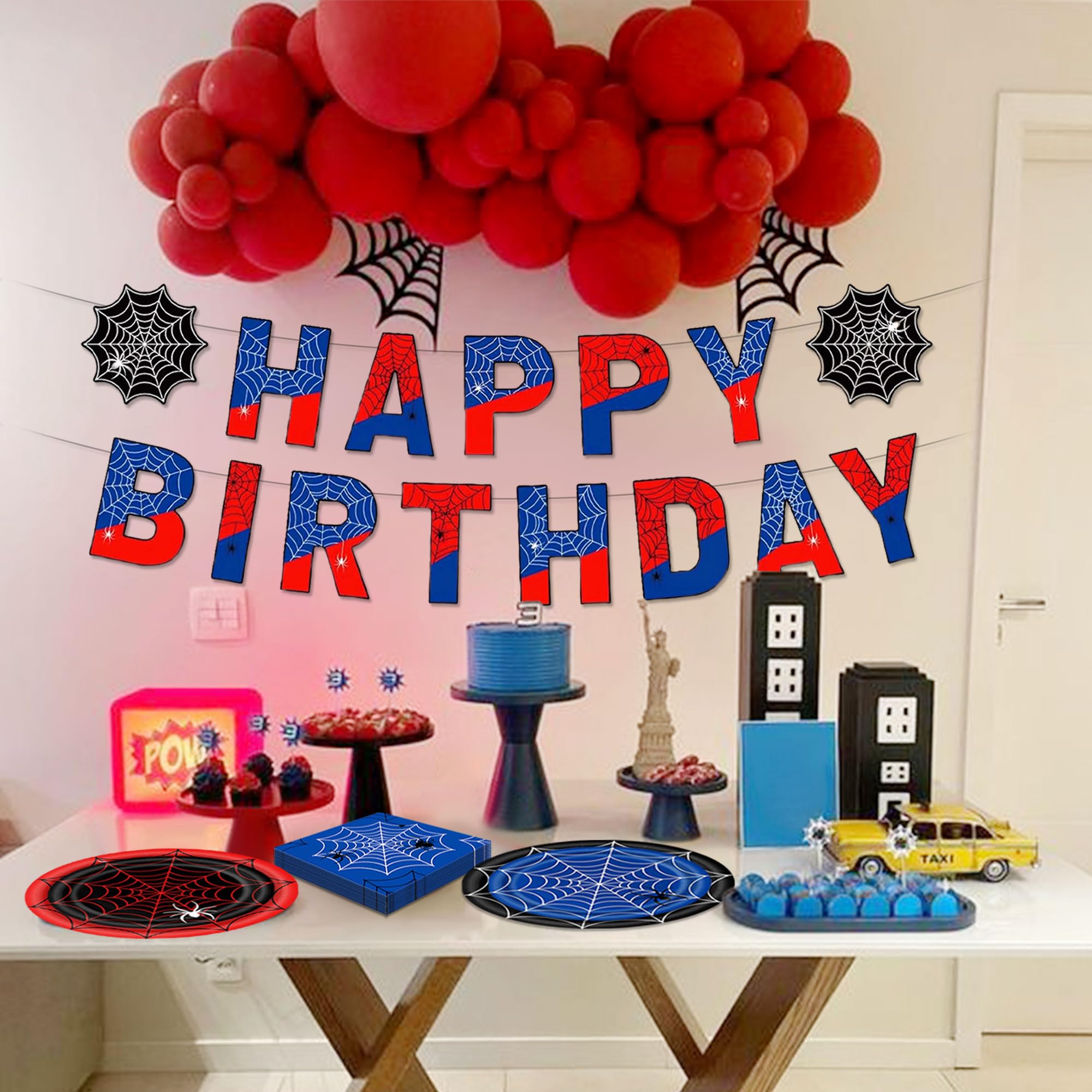 Kit Festa di Compleanno Spiderman per 8 persone - Addobbi Decorazioni da Tavola Uomo Ragno Spider Man per Bambino (8 piatti di carta, 8 bicchieri di carta, 20 tovaglioli, 1 tovaglia