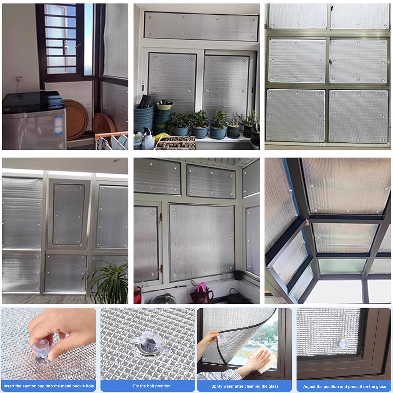 Isolierte Fensterfolie,Rückstandslose Sonnenschutz Folie,8mm Aluminisierte Wärmeschutzfolie,Wärmereflektierende Isolierfolie,Schattierungsplatte für Zuhause und das Büro (150x350cm/59 x138)