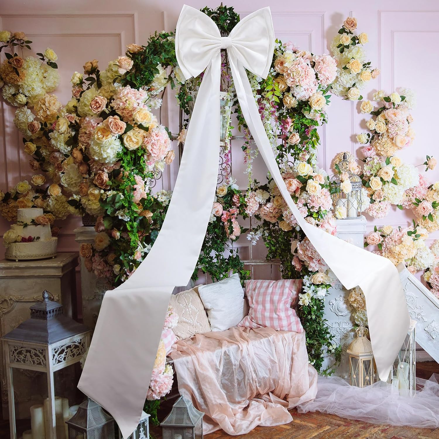 Wedding Giant White Bow Decor Oversized Big Bows Decoration for Room Wall Backdrop 75x18 Inch Ribbon Tie for Wedding Birthday Party Baby Shower Supplies(White, Satin)