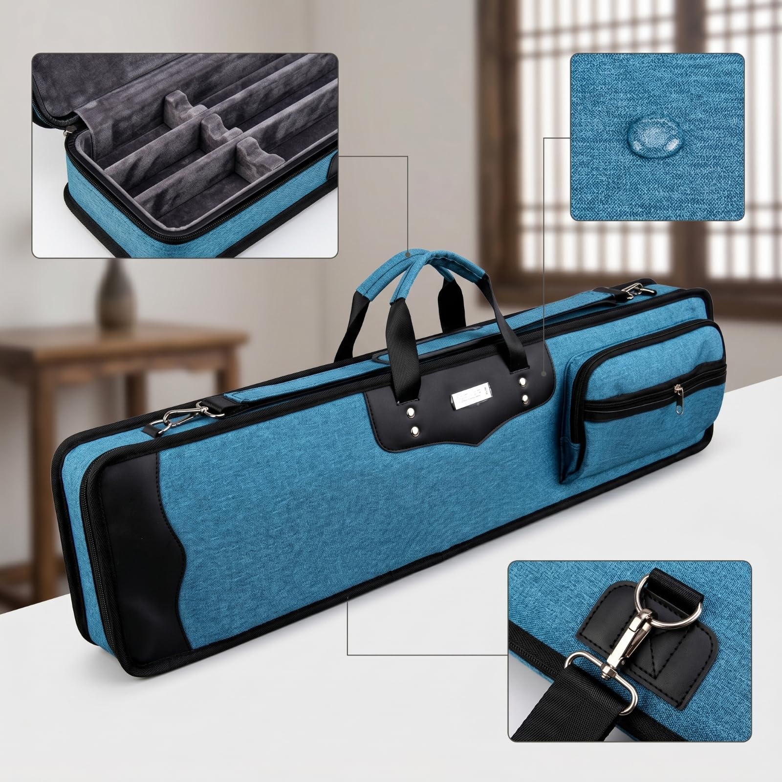 Borsa con Tasca con Cerniera Rigida Custodia Sottile Astuccio per, Studenti di Musica, Array, Blu Opaco
