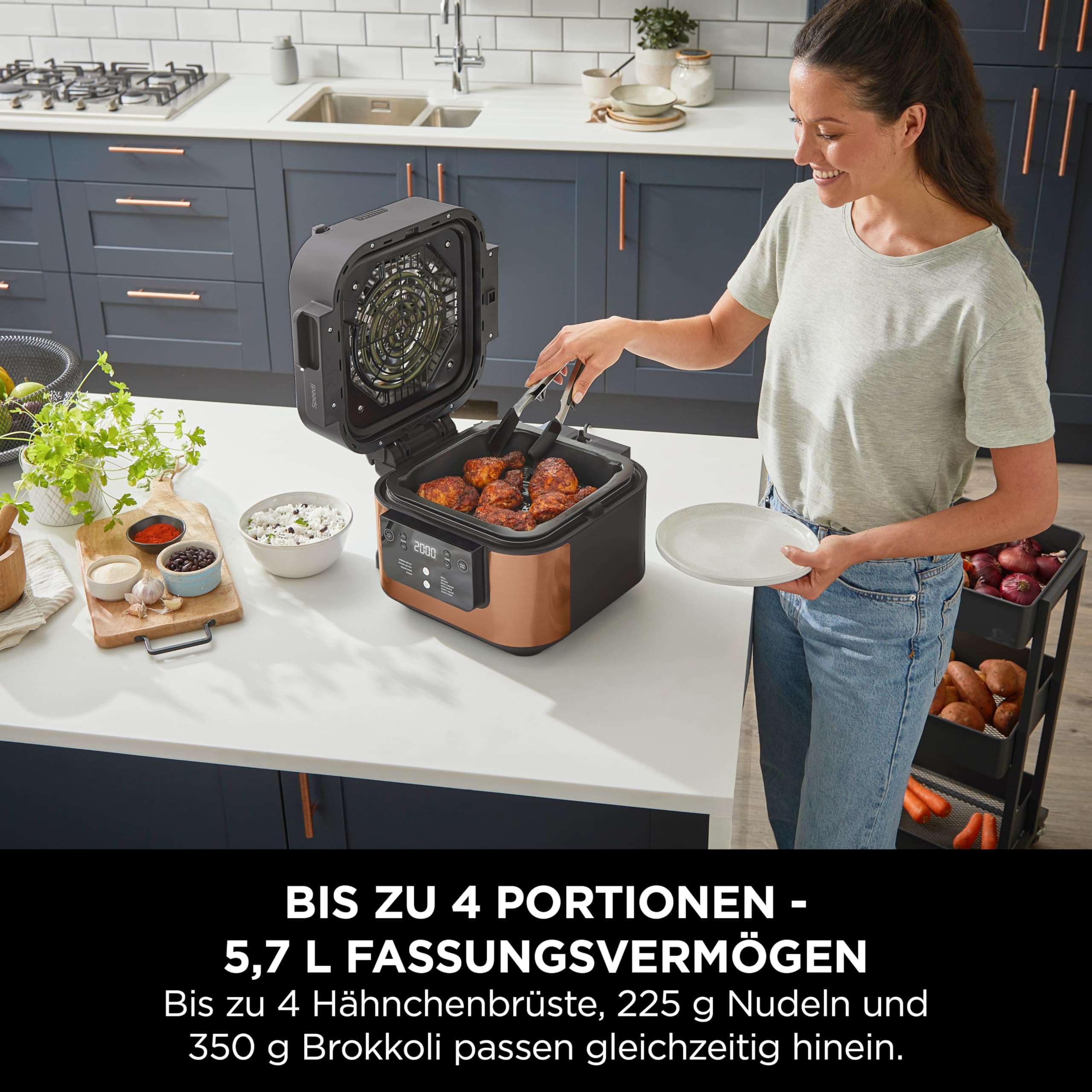 Ninja Speedi Multikocher, 5,7L, 10-in-1 Multicooker, Airfryer Heißluftfritteuse, Slow Cooker Langsamkochen, Grillen, Backen, Schwarz & Kupfer ON400EUCP