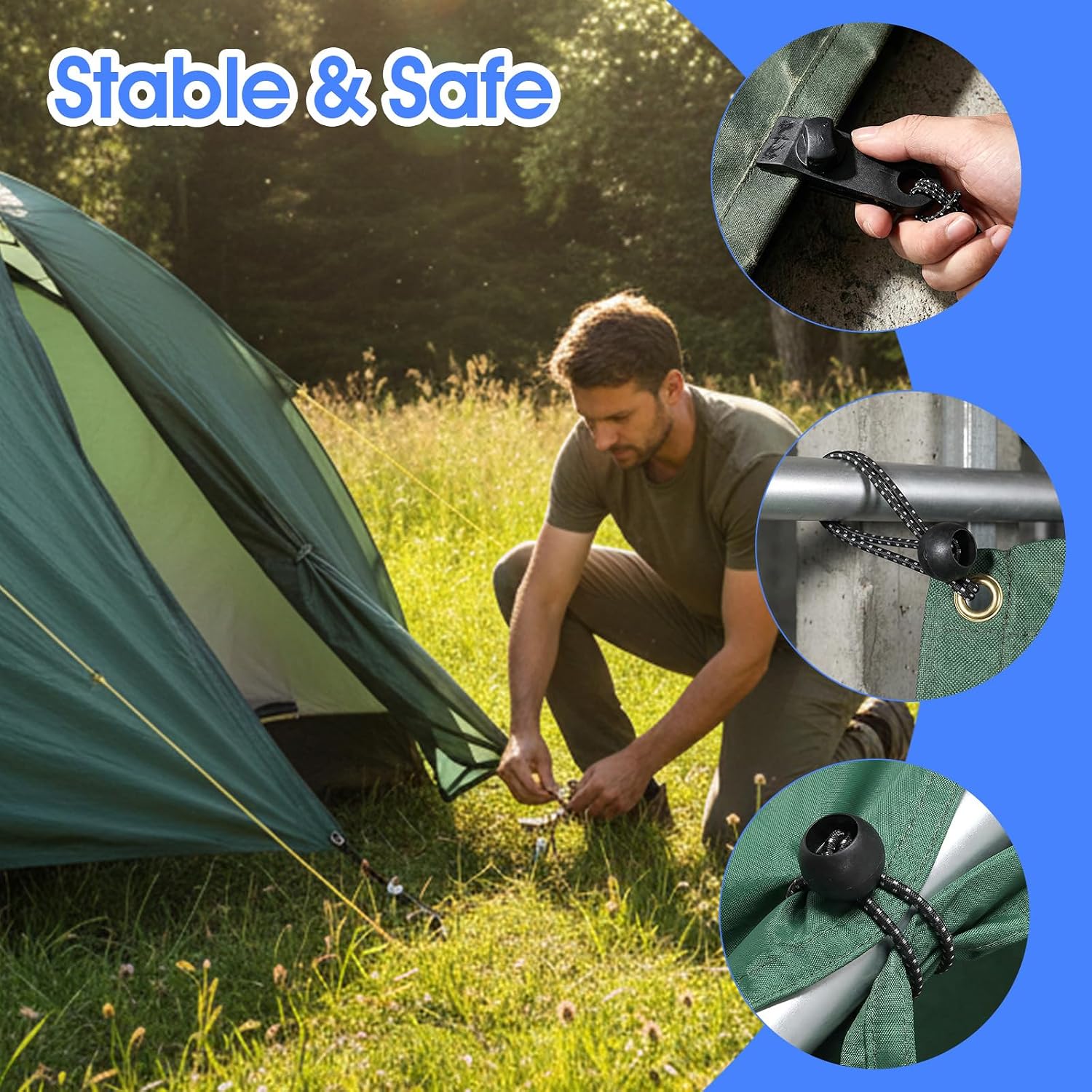 72 Pcs Tarp Clips Lock Grip, Heavy Duty Tarp Clamps and Ball Bungee Cords Set, Tent Clips Shade Cloth Clip Fasteners for Swimming Pool Cover Awnings Outdoor Camping Caravan Canopies Car