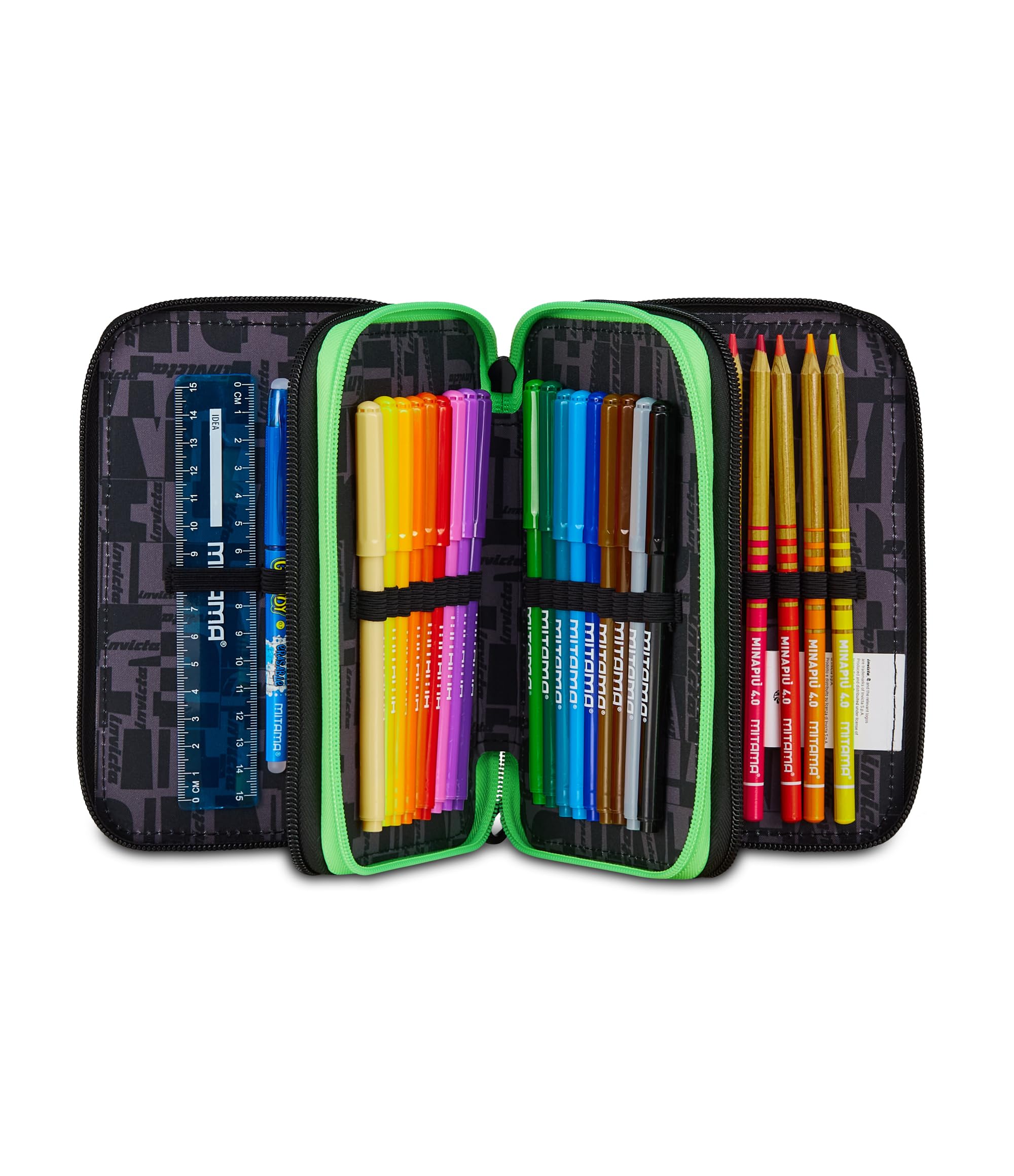 Invicta Schulmäppchen mit 3 Reißverschlüssen, Fantasy, Blau, Stiftehalter, Dreifachfach, komplett mit Stiften, Bleistiften, Farben, Zubehör Rucksack, Grundschule, Kinder, blau, Modern