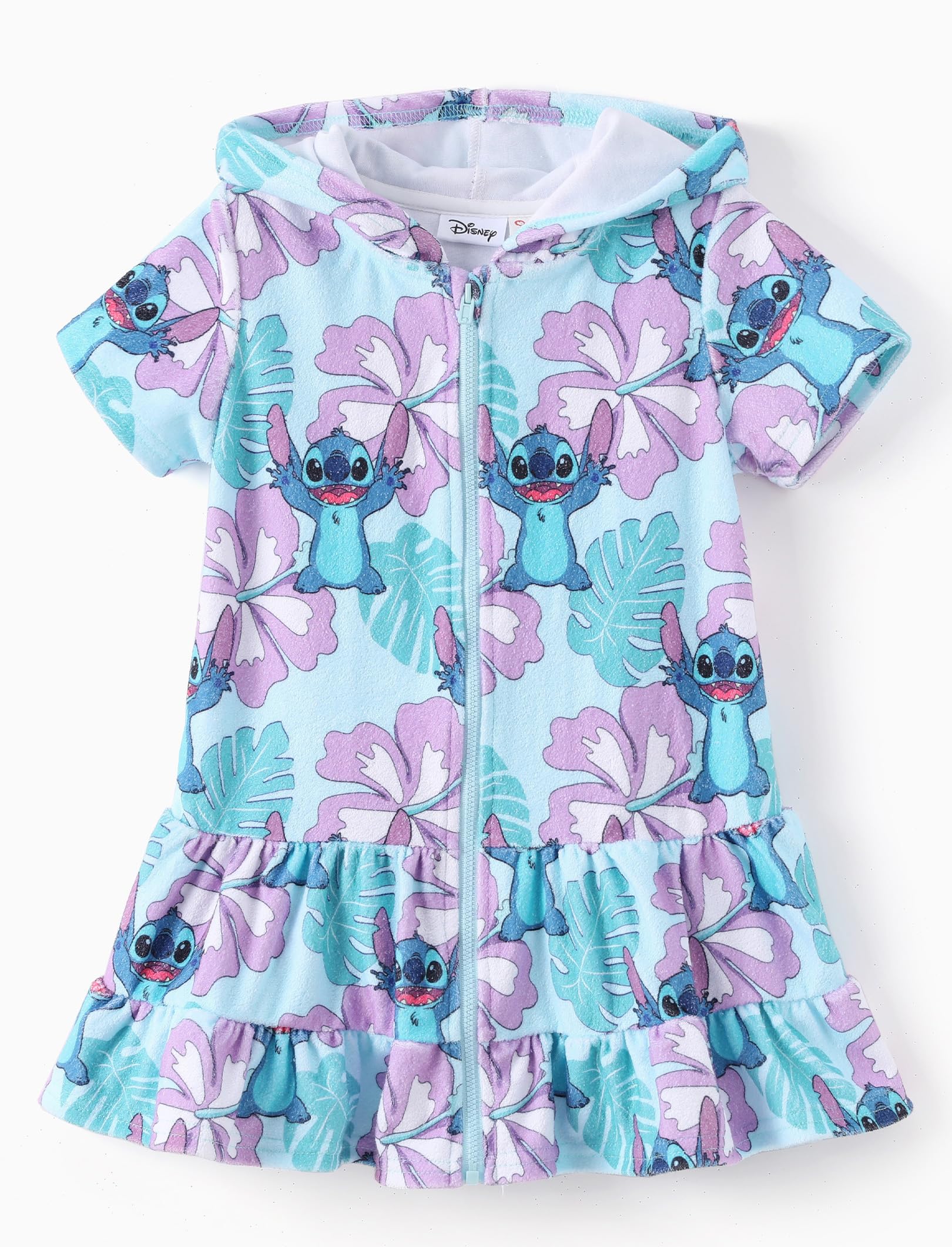 Princess Frozen Stitch Minnie Girl Swim Cover Up Swimwear Terry Cloth Swimsuit Coverup Zip-up Bathing Suit Wrap Hooded
