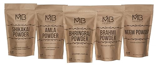 Miniatura 2 de MB Herbals Paquete combinado de polvos para el cuidado del cabello  Shikakai  Neem  Brahmi  Amla  Bhringaraj  Polvos  3.53oz cada uno  El embalaje