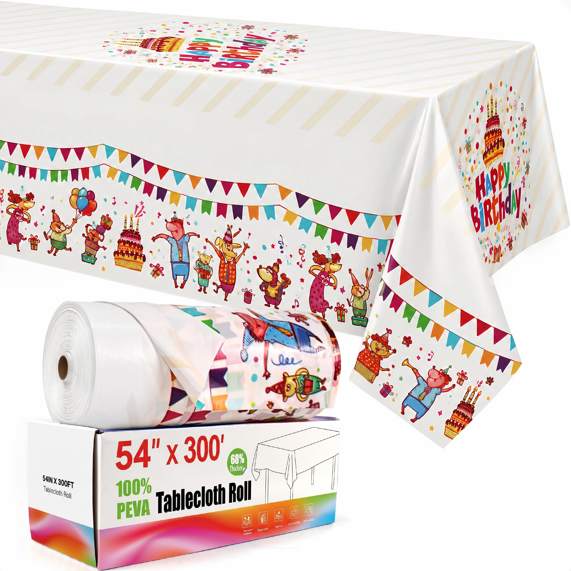 Party Plastic Tablecloth Roll, 54'' X 300' Plastic Table Cloth Disposable