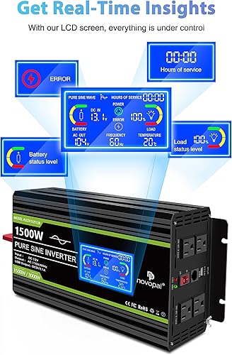 Miniatura 73 de Novopal Inversor de corriente de onda sinusoidal pura de 1000 W, convertidor de corriente de 12 V CC a 110 V/120 V CA, 4 salidas de CA, inversor