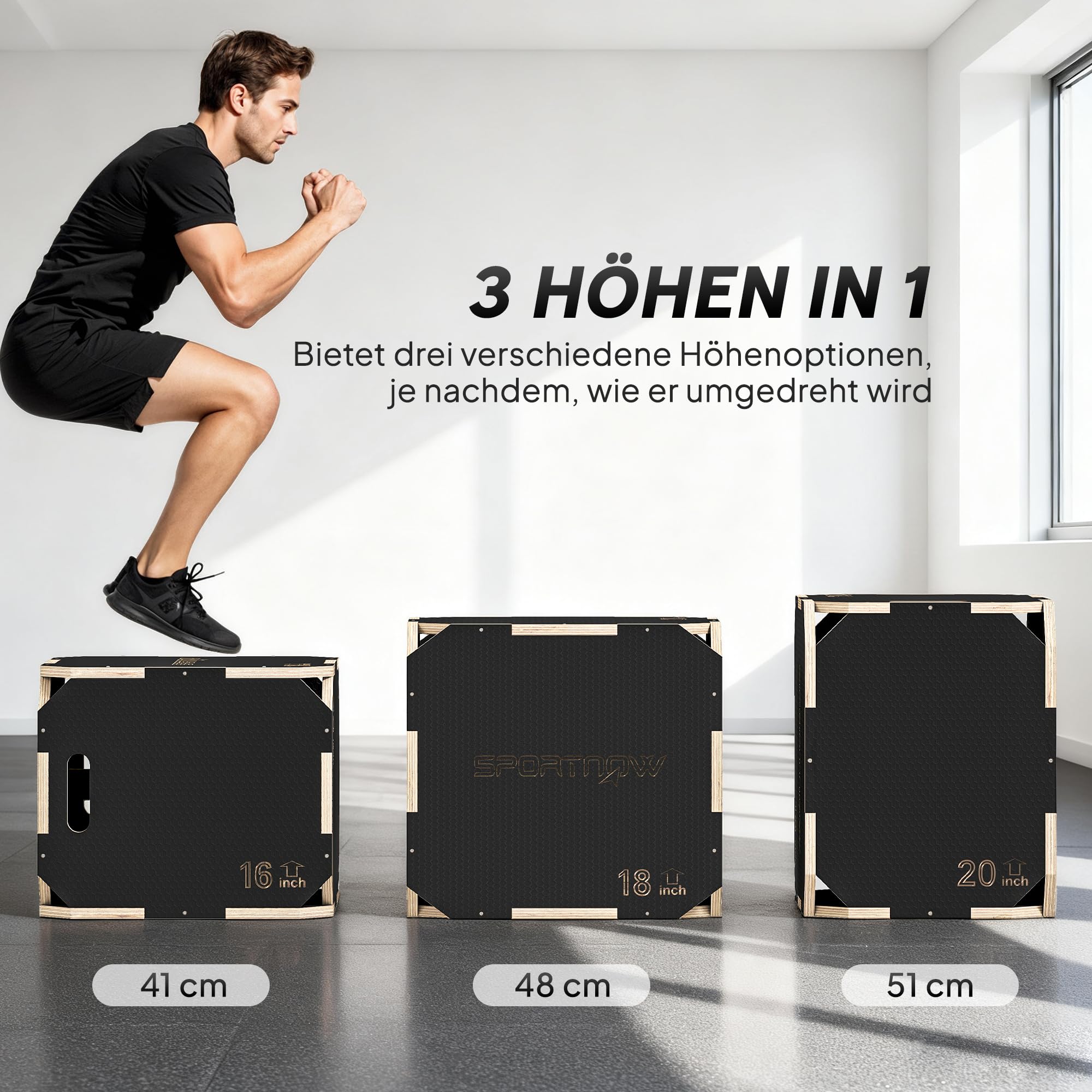 SPORTNOW 3-in-1 Plyo Box Plyometrische Sprungbox mit 3 Sprunghöhen Griffen Kantenfreie Step-Up Jumping Box Plyometric Platform Fitnessgerät für Plyometrisches Training Workout