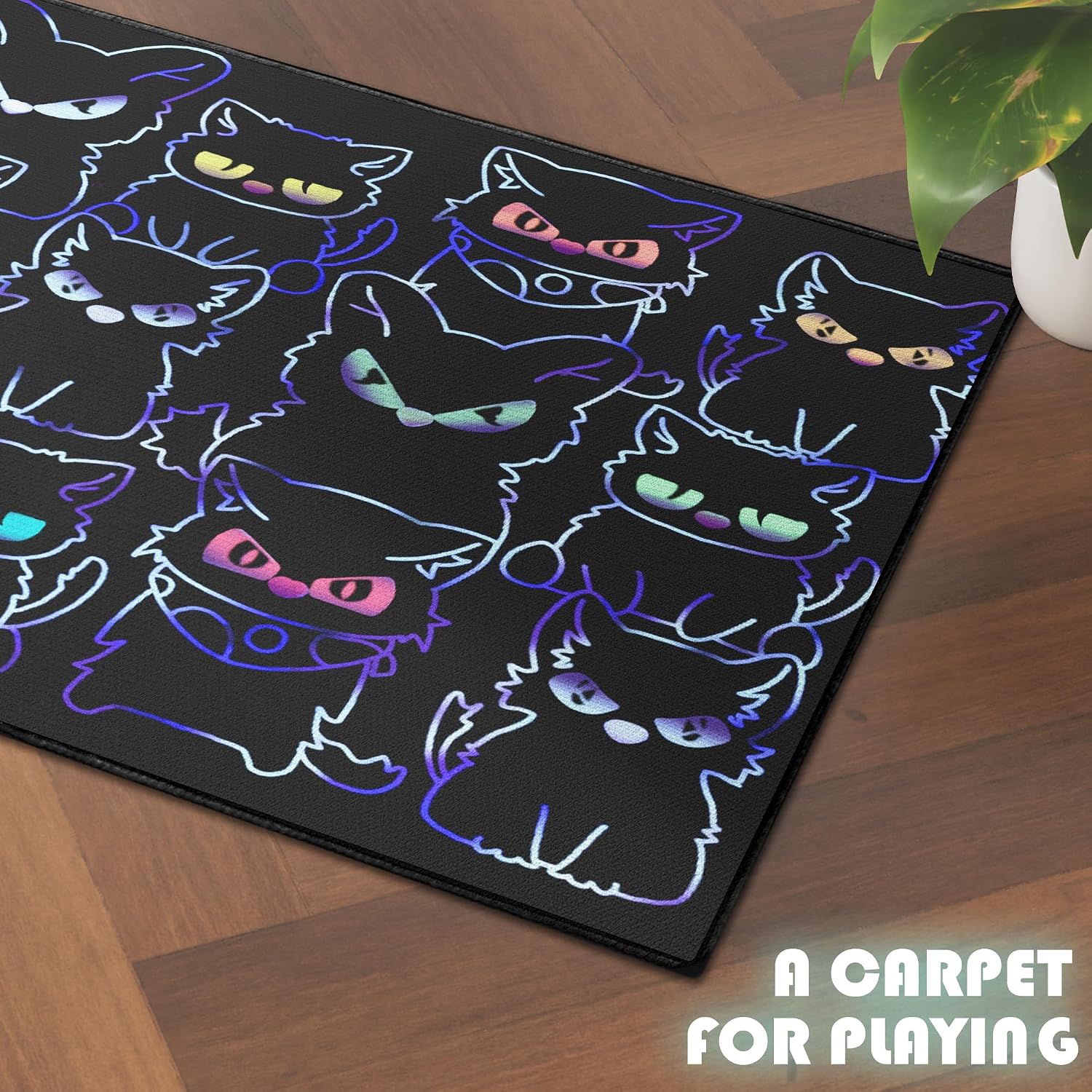 Black Play Cat Rug for Playroom for Boys Girls 2x3 Funny Cute Cat Cartoon Decor for Bedroom Living Room Non-Slip Comfy Floor Casual Mat Carpet Washable image 5