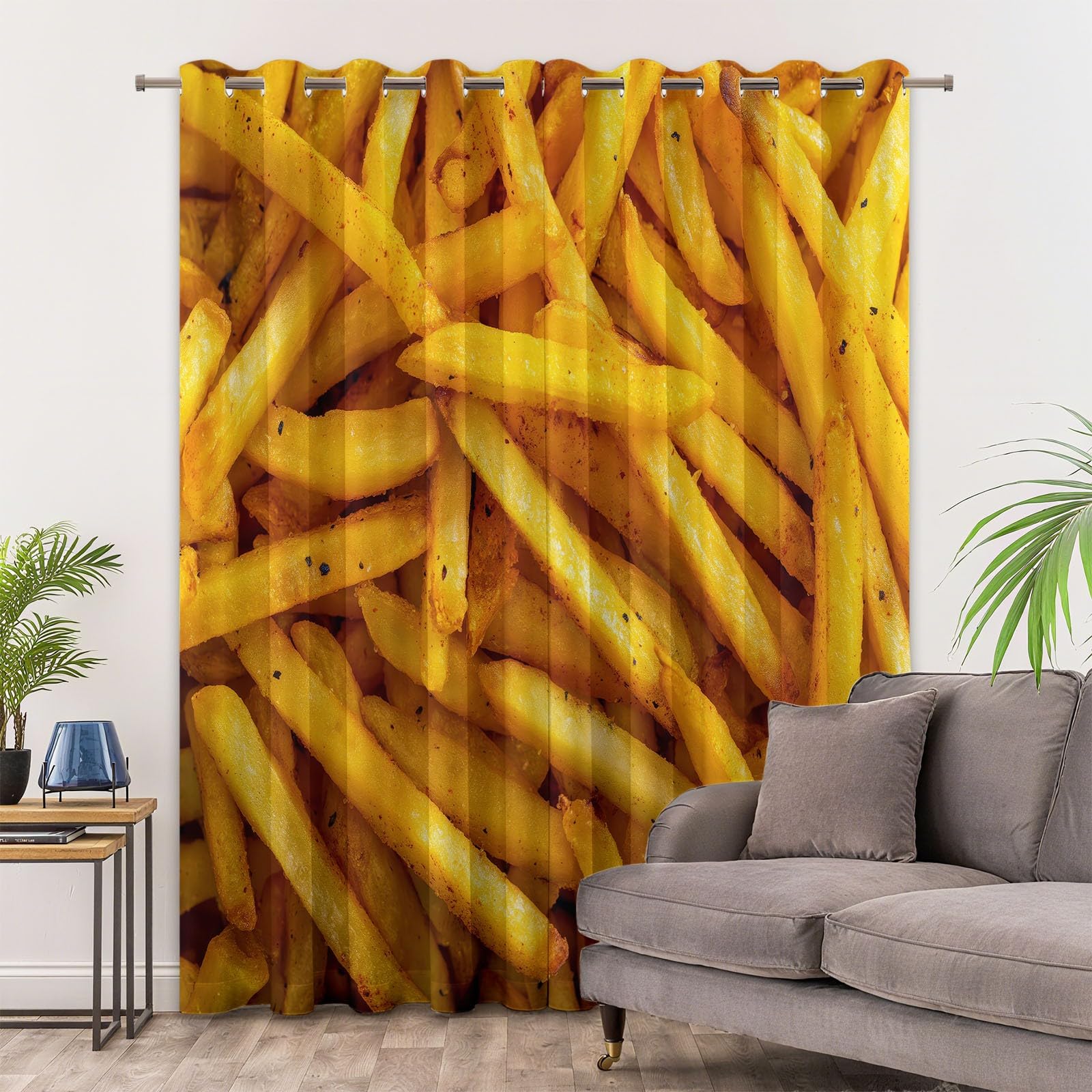 Zasłony zaciemniające 2 sztuki fast food fast food frytki, zasłony do salonu, izolowane termicznie zasłony na zimno i ciepło z oczkami do pokoju dziecięcego sypialni, żółty, 140 x 245 cm