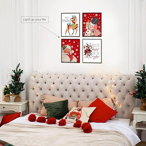 Miniatura 5 de Decoración de pared retro navideña  Papá Noel, ciervos bebés, muñeco de nieve, carteles artísticos  Decoración de pared con imágenes, 8 x 10