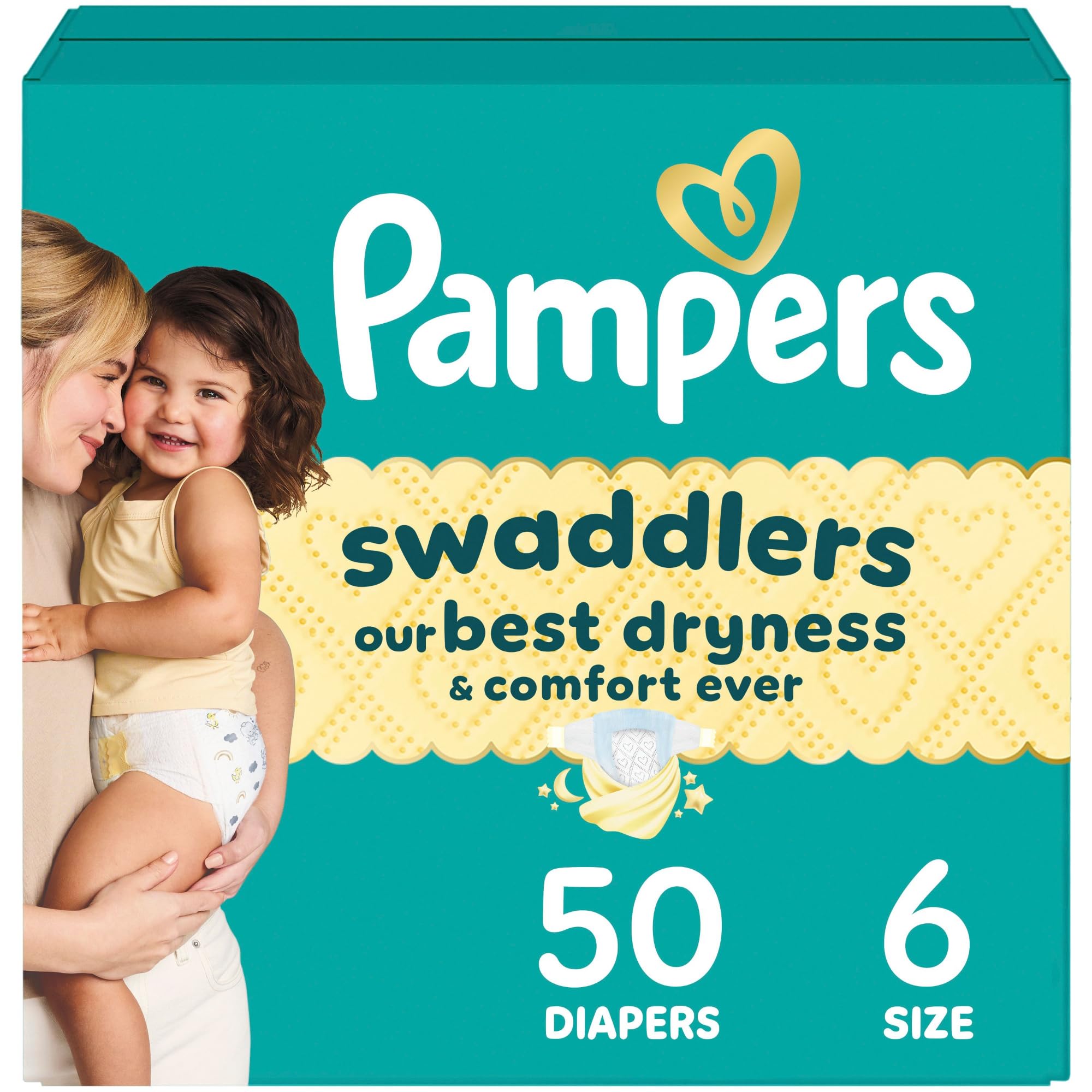 PampersSwaddlers Diapers, Size 6 (23-44 lbs), 50 Count, Absorbent, Keeps Baby Dry and Comfortable, Skin Safe Disposable Baby Diaper (Packaging May Vary)
