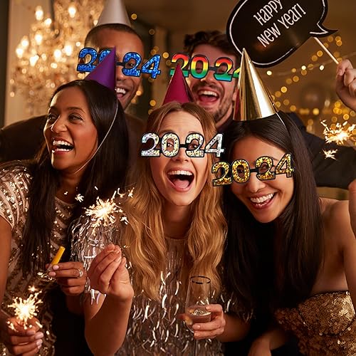 Miniatura 3 de 6 gafas de Año Nuevo 2024, gafas de Nochevieja, gafas divertidas con purpurina para niños y adultos