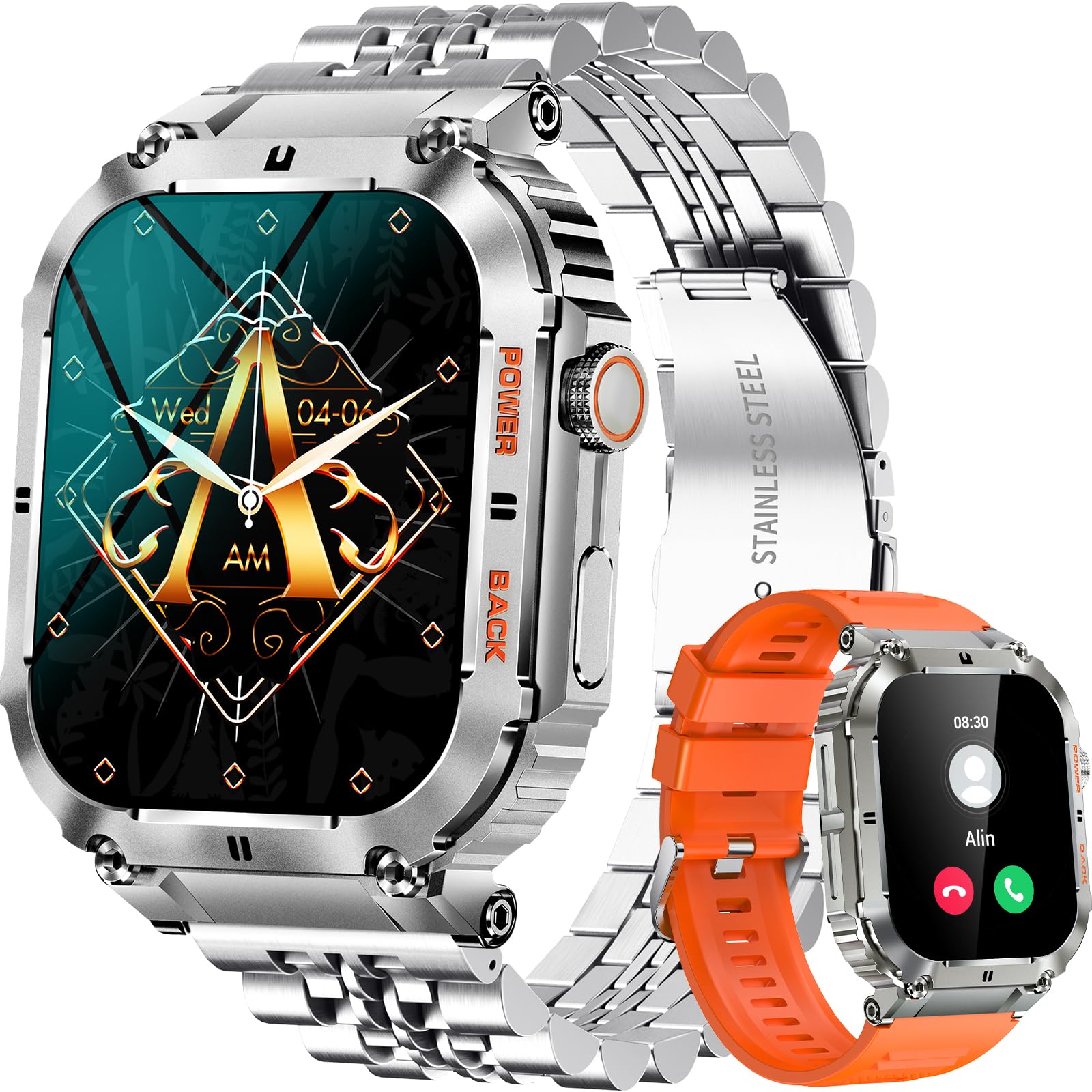 PODOEIL Military Smart Watches for Men with 1.96'' HD Screen, Bluetooth Call/100+Sports Mode, Fitness Smart Watches for Android iOS