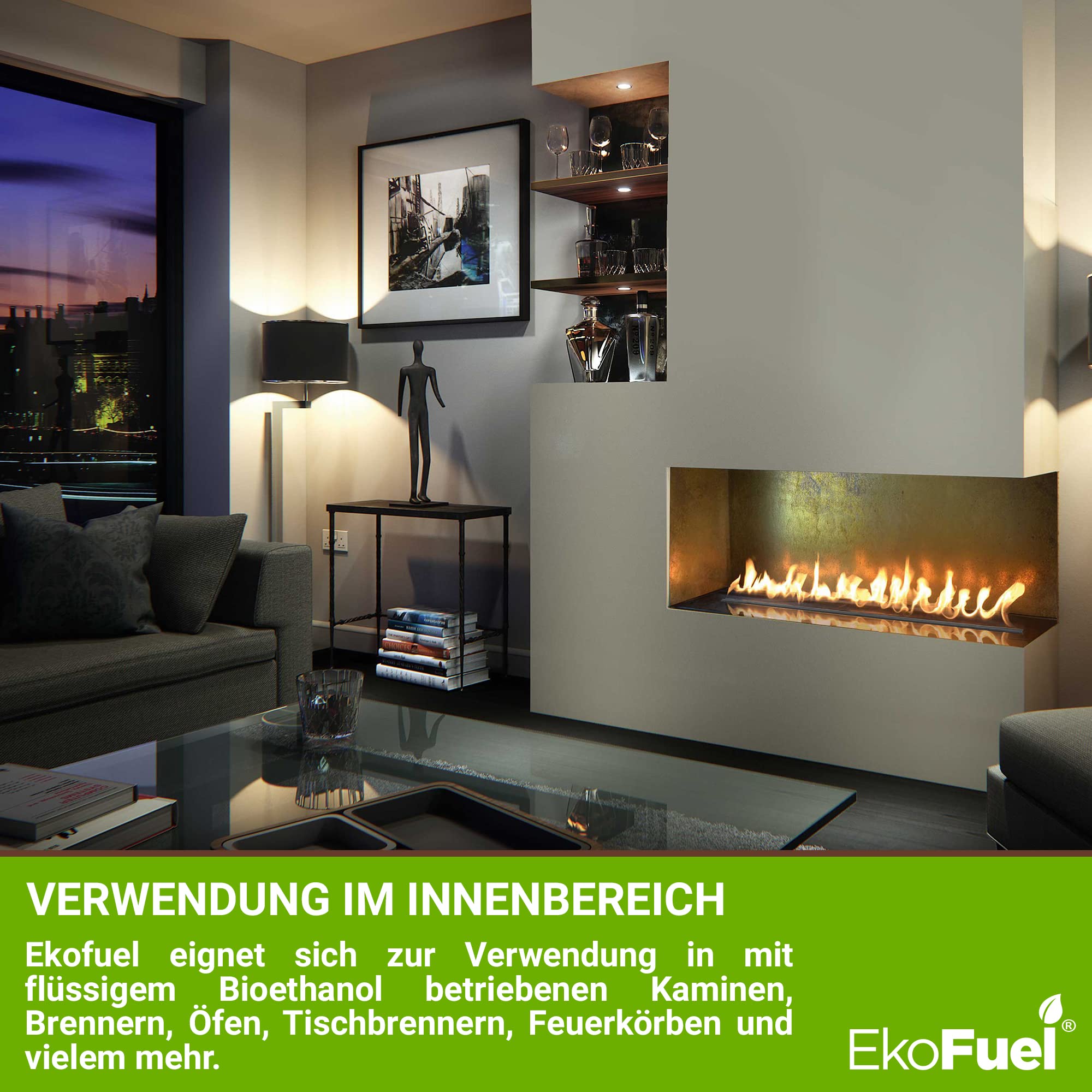 EKOFUEL (4 Liter) Premium BioEthanol 96,6% – Bio Ethanol Brennstoff für Ethanol Kamin, Tischkamin, Kamin Wand, Standkamin | Indoor & Outdoor Bio Ethanol | Bioethanol Kamin | Bio Alkohol