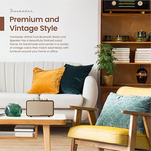 Miniatura 5 de Altavoz Bluetooth retro, radio FMAM de madera vintage, graves de 10 W, batería de 10 horas, placas frontales intercambiables, audio de escritorio