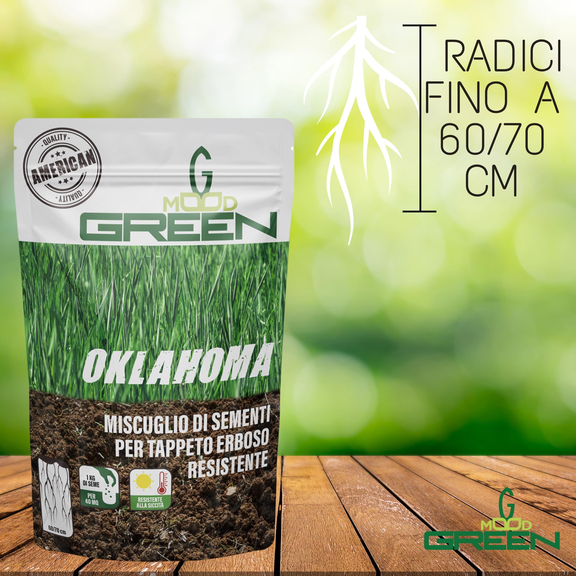 GREENMOOD OKLAOMA 15 Kg per 600 m2 miscuglio per tappeto erboso super resistente American Quality con apparato radicale fino a 70 cm