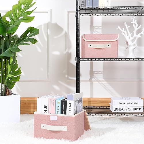 Miniatura 7 de ANMINY Contenedor de almacenamiento de tela con tapa, caja de almacenamiento con estampado de rosas con asas de piel sintética, lavable, tablero de