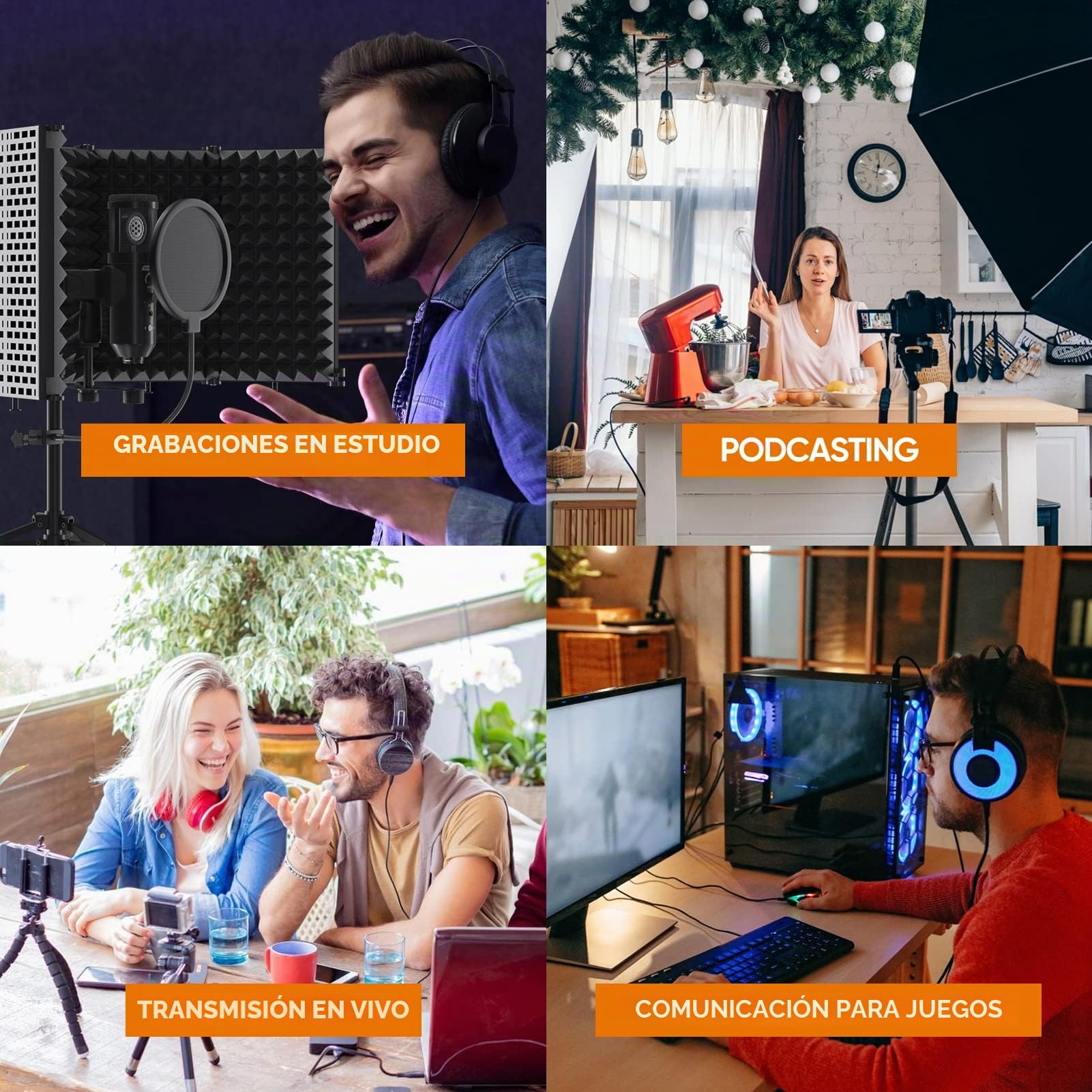 MicróFono de Estudio Con Escudo Aislante, Filtro Antipop y Soporte de TríPode de Metal, MicróFono de Estudio Para PC, Laptop y Smartphone, MicróFono Para GrabacióN de MúSica, Canto y Podcasts