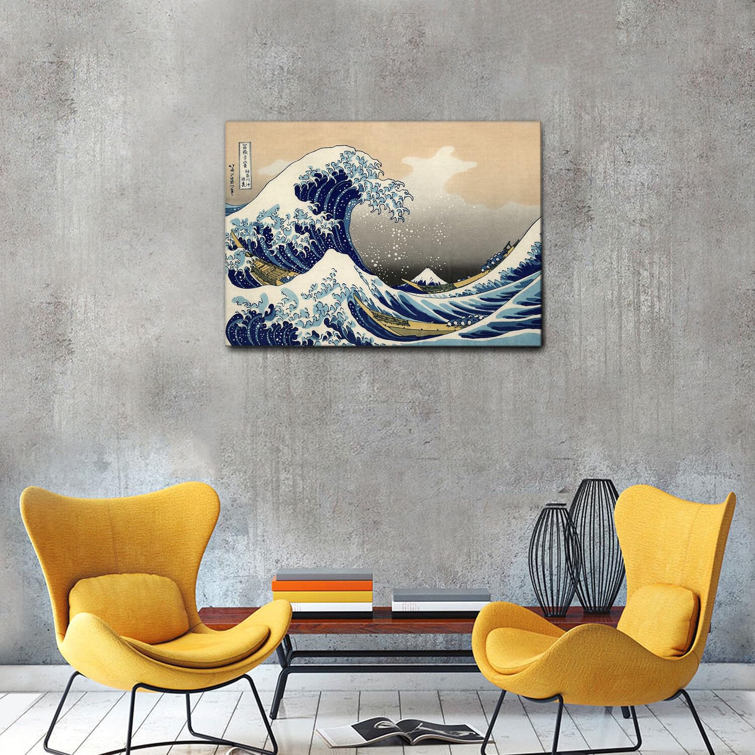 Giallobus - Cuadro - Hokusai - La gran ola de Kanagawa - Lienzo con marco estándar - 100x70 - Listo para colgar - Cuadros modernos para el hogar