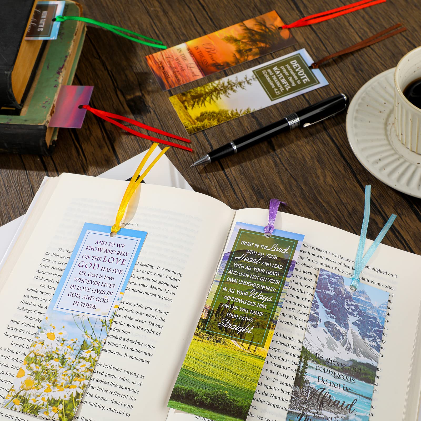 120 Pcs Bible Verse Inspirational Bookmarks Scripture Christian Motivational Bookmarks Encouragement Verse Page Marker with Colorful Ribbons Christmas Gifts for Women Men Church Office Supplies - Image 5