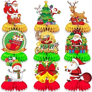 9 PCS Christmas Party Table Decorations, LMSHOWOWO Novelty Christmas Honeycomb Centerpieces Table Toppers for Men Women Merry Christmas Party Decoration Party Supplies Favors