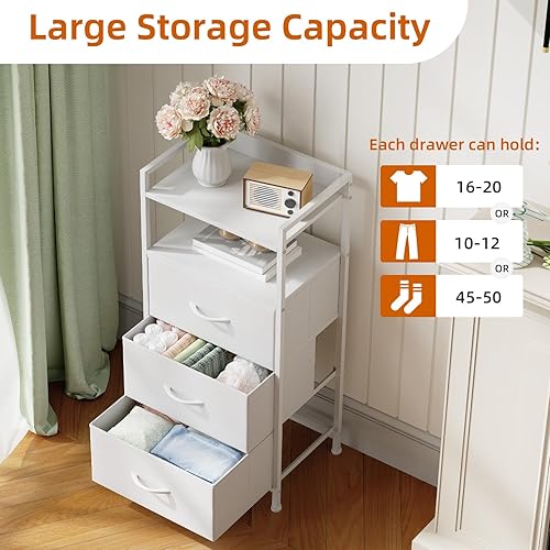 Miniatura 5 de Somdot - Mesita de noche con 3 cajones, cómoda con contenedores de tela para dormitorio, pasillo, entrada, mueble de mesa de noche, marco de acero